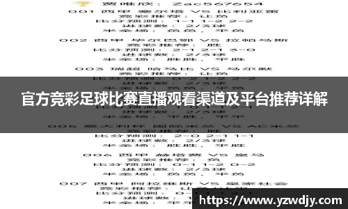 官方竞彩足球比赛直播观看渠道及平台推荐详解